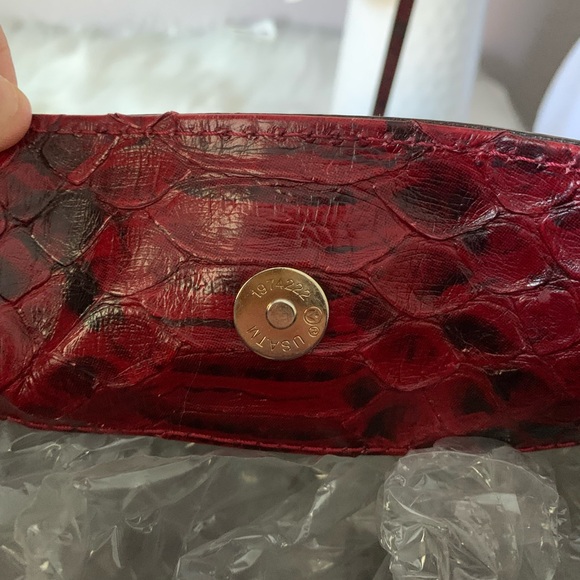 Michael Kors Red Leather Hamilton Tote Bag Large Exotic Python Purse - Picture 14 of 16